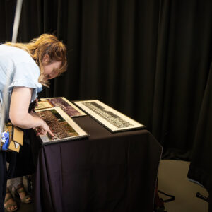 lady looking at photos